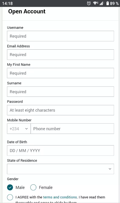 Betbonanza register form mobile